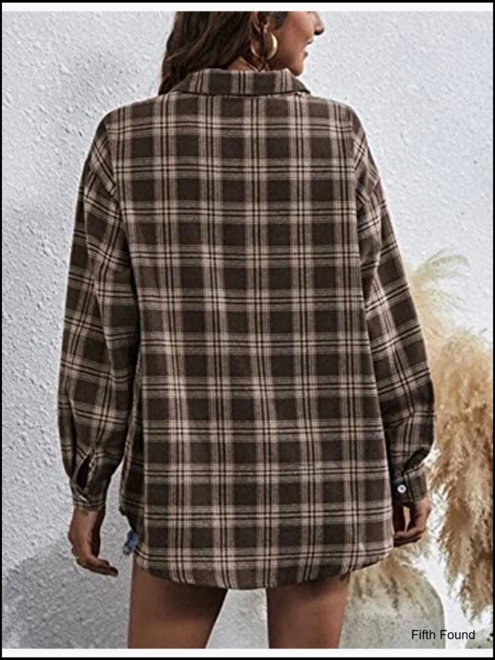 Oversized Flannel Plaid Button Down Shirt Blouse Top Long Sleeve - Picture 5 of 7